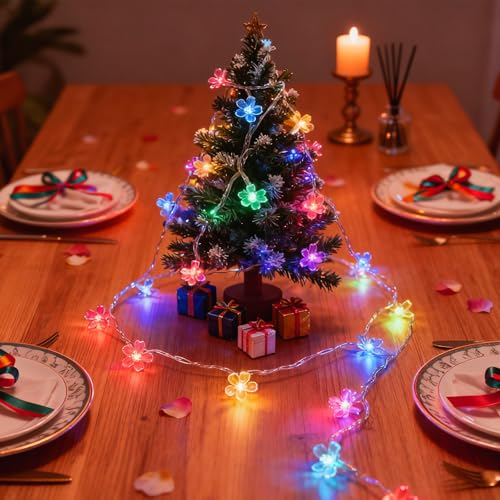 JACUXLSS Flower Fairy String Lights, 33ft 100 LED Cherry Blossom Plug in Easter Christmas Tree Hanging Décor Lamp, Garden Bedroom Indoor Decorations for Fence, Wedding Birthday Party (Multicolor) - color: Multi-colored Flower Lights