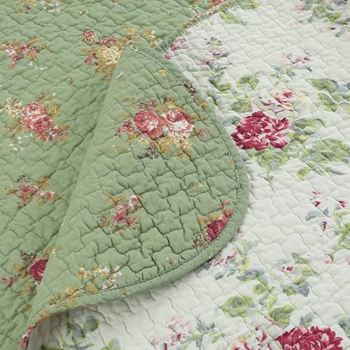 Cozy Line Home Fashions Vintage Floral Quilted Throw 100% Cotton Reversible All Season Throw (Blossom) - color: Blossom