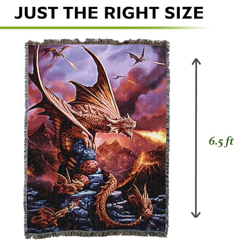 Pure Country Weavers Fire Dragon XL Woven Blanket by Anne Stokes - Fantasy Gift Cotton Tapestry Throw - Made in The USA - 82" x 62" - color: Fire, size: 82" x 62"