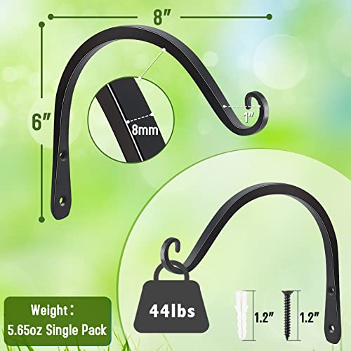 FEED GARDEN Heavy Duty Plant Hangers Outdoor Indoor, 8 Inch 2 Pack Metal Hanging Bracket Holds Up to 44 lbs, Wall Brackets for Hanging Baskets, Bird Feeders,Wind Chime& Lanterns, Black - color: Black-C, size: 8 Inch