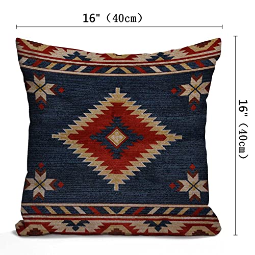 Nphuriy Vintage Southwest Throw Pillow Case Cotton Linen Cushion Cover Square Standard Home Decorative Blue Red 16 x 16 Inch - color: Multi 45