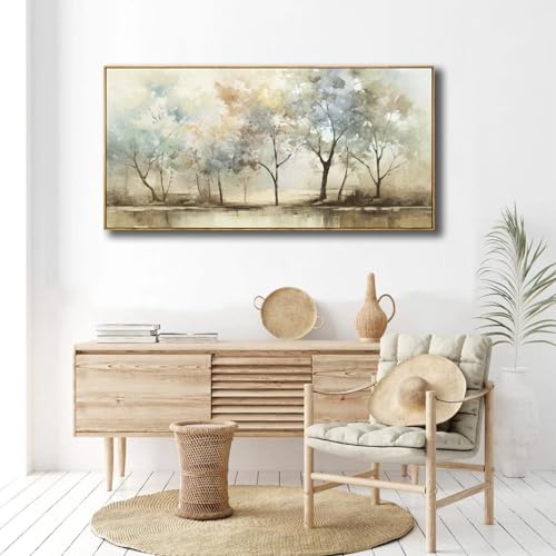 Abstract Wall Art Artwork Retro Trees Pictures Decor Canvas Painting Large Size Framed Ready to Hang Living Room Bedroom and Office Wall Decor 31x70 Inch - color: Light Color, size: 70L" x 31W"