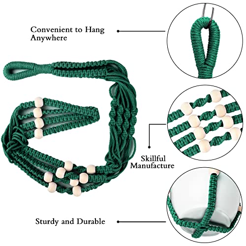 Augshy Macrame Plant Hangers Dark Green Hanging Planters for Indoor Outdoor Home Decor, Hanging Plant Holder No Tassels Set of 2 with 4 Hooks - color: Dark Green, size: 35 Inches