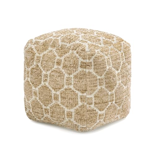 Anji Mountain Pouf Ottoman Foot Rest, Handmade Ottoman Pouf, Comfortable Foot Stool, Decorative Floor Seating for Living Room Decor, Bedroom & Home Décor Accent - Saffron Trellis - color: Saffron Trellis
