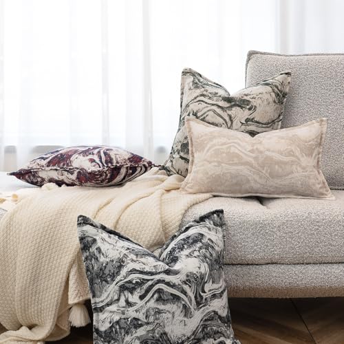 MATTINS Neutral Marble Pillow Covers 20x20 Set of 2, Modern Textured Throw Pillow Covers, Luxury Farmhouse Black Pillow Covers, Boho Patterned Decorative Pillow Cover for Couch Sofa Bed Gift Pack - color: Black, size: 20" x 20" (Pack of 2)