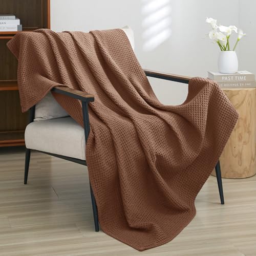PHF Pre-Washed Cotton Waffle Weave Blanket Throw Size for Couch Bed,Snag Proof Spring Summer Lightweight Breathable,Oeko-TEX Certified,Machine Washable, Home Decor Gift，Cappuccino - color: Cappuccino, size: Throw(50" x 60")