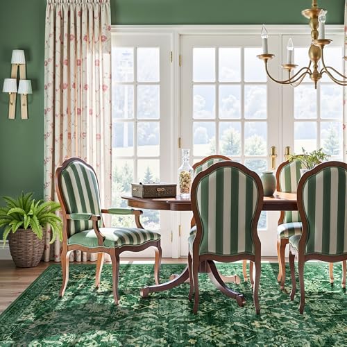 Dark Green Area Rugs 6x9 for Living Room, Washable Vintage Rugs for Bedroom, Distressed Throw Rug, Non Slip Rug Carpet for Bedroom Dining - color: Dark Green, size: 6'x9'