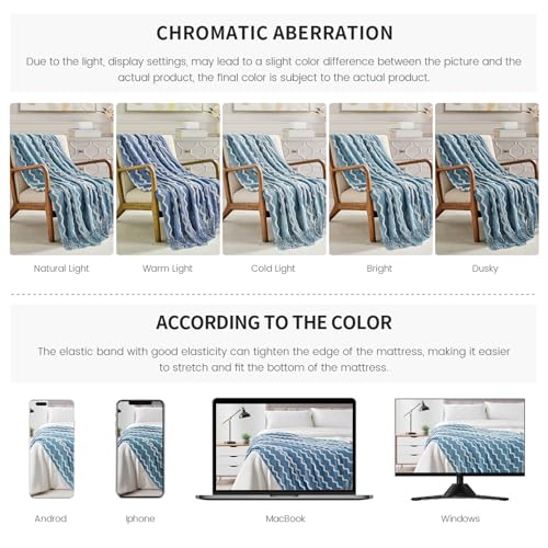 BOURINA Fluffy Chenille Knitted Fringe Throw Blanket Lightweight Soft Cozy for Bed Sofa Chair Throw Blankets, Blue 50" x 60" - color: A-blue, size: 50"×60"