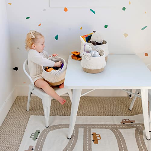 NaturalCozy 3-Piece Decorative Storage Basket Set – Cotton Rope Woven Baskets for Organizing! Small Basket for Nursery Baby Stuff, Gift Basket, Montessori, Dog Toy Bin, Cat Basket, Bathroom Shelves - color: Off White & Tan Brown