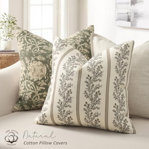 Vintage Throw Pillow Covers 16x16 Set of 2, Striped Floral Pillow Cover Botanical Patterned Decorative Cushion Covers Modern Farmhouse Home Decor for Sofa Couch Bed Living Room, Chocolate - color: Chocolate, size: 16" x 16" (Pack of 2)