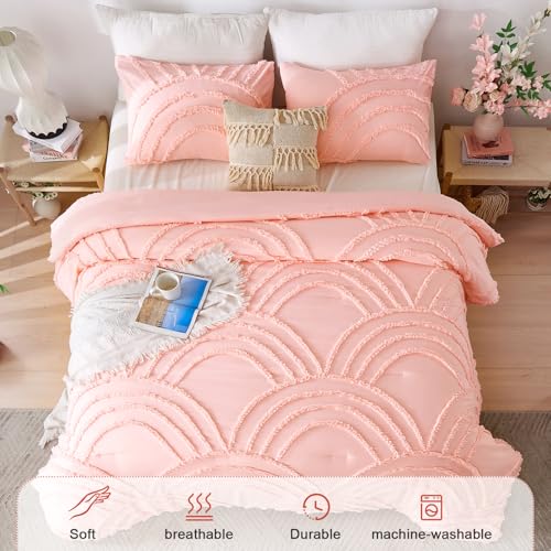 ENJOHOS Pink Twin/Twin XL Comforter Bedding Set for College Girls - Tufted Extra Long Twin Comforter with Rainbow Design, Cute Dorm Bedding for All Season, Lightweight Fluffy Bed Set - color: Pink Comforter, size: Twin/Twin XL