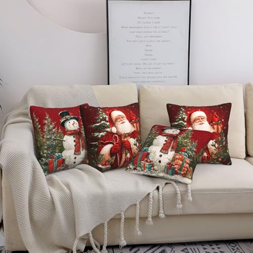 Santa Claus Throw Pillow Covers 18 X 18 Inch Set of 4 Decorative Cushion Cover Home Decor for Sofa Chair Couch Bedroom Living Room - color: Santa Claus