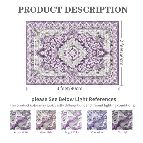 Foxmas Small Rugs for Entryway 2x3 Feet, Non-Slip Doormat Indoor Entrance Vintage Washable Area Rug, Low Pile Throw Rugs for Entryway Bedroom Kitchen Living Room, Purple - color: Purple, size: 2' X 3' (Rectangular)