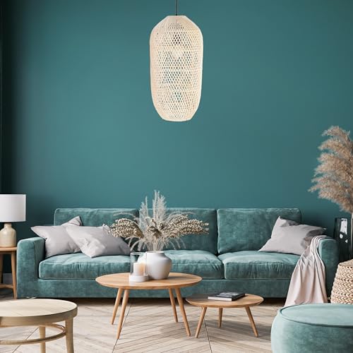 FOREVER BAMBOO Handcrafted Indonesian Natural Rattan Pendant Light Shade Wicker Light Fixtures Luxurious Cylinder Shape Woven Lampshade Chandelier Interior Decor, 21 in H x 10 in W - style: Flores Cylinder