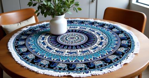 Round Beach Tapestry Mandala Boho Hippie Blanket Indian Cotton Bohemian Large Table Cloth Home Decor Yoga Mat Meditation Picnic Rug Hawaii Sunproof Throw Hippy Boho Gypsy Tablecloth Shawl Roundie (42 - color: Green And Black, size: 42"L x 42"W