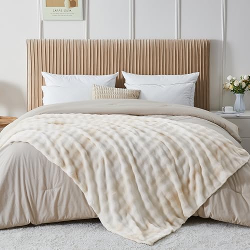 3D Bubble Plush Blanket Textured Fleece Throw Soft Warm Cozy Blanket Couch Bed Tie Dye Beige 50x60 Inches - color: Sand Beige, size: Throw(50"x60"）