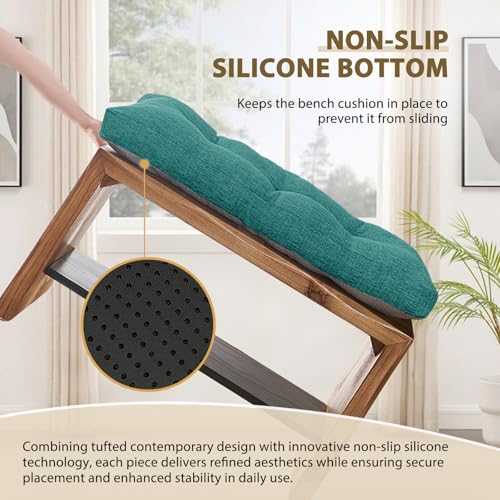 downluxe Indoor Bench Cushion for Indoor Furniture, Non-Slip Tufted Overstuffed Textured Foam Bench Seat Cushion, 36" X 14" X 4", Green, 1 Pack - color: Green, size: 36x14 Inch (Pack of 1)