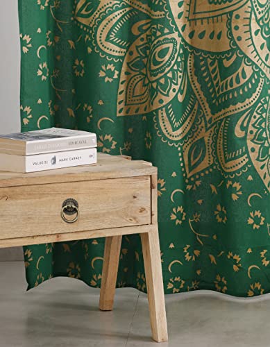 Popular Handicrafts Printed Curtains for Living Room Set of 2 Indian Hippie Bohemian Beautiful Ombre Color Mandala Curtain for Bedroom Panels Green Gold 25 x 74 Inches - color: Green Dye Gold, size: 25"W x 74"L (Pack of 2)