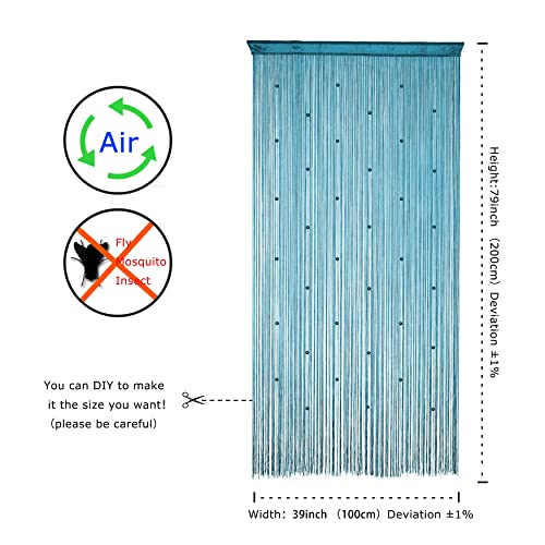 YaoYue Beaded Curtain Door String Curtains for Doorway Tassels Beads Hanging Fringe Hippie Room Divider Window Hallway Entrance Wall Closet Bedroom Privacy Decor (Lake Blue, 100×200cm) - color: Lake Blue, size: 39"W x 79"L (Pack of 1)