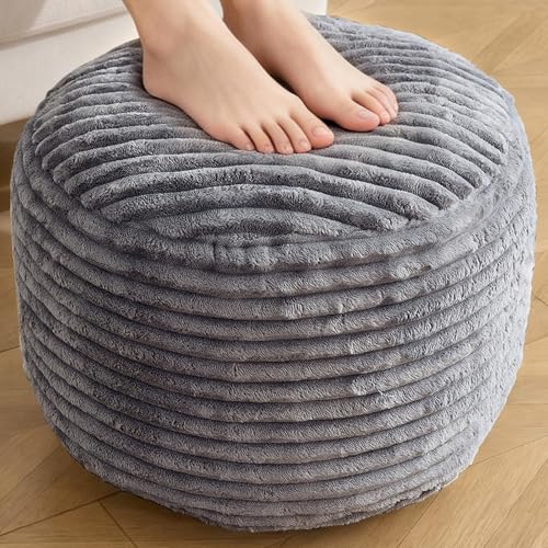 Round Ottoman,Corduroy Pouf Ottoman Foot Rest,Storage Footstool for Living Room,18x14 Soft Floor Poufs,Memory Foam Filling - Dark Grey, 18x14 in - color: Dark Grey, size: 18"D x 18"W x 14"H