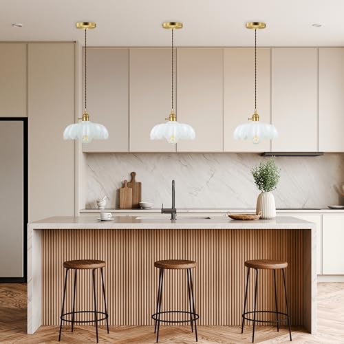 Hardwired Pendant Light Fixture, Hanging Light Fixture, Glass Shade Pendant Light with Rotary Switch, Modern Lamp for Kitchen Island, Bedroom, Dining Room, Living Room (White, 6 Ft Cord) - color: White, size: 6 ft