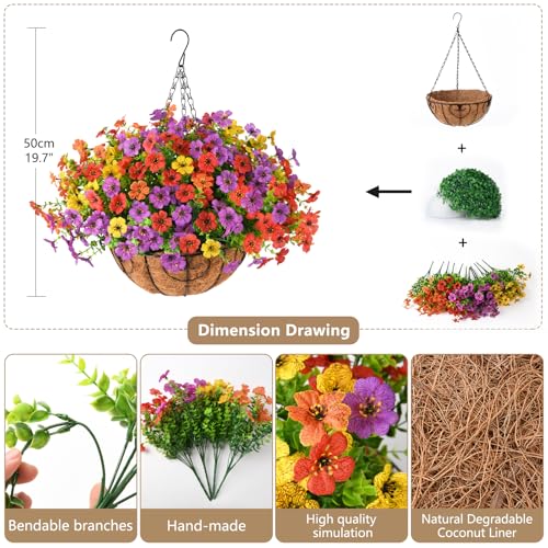 ZFProcess Artificial Faux Hanging Plants Flowers Basket for Spring Summer Outdoor Decoration, Fake Silk Daisy in Planter Realistic UV Resistant Look Real for Porch Home Patio Balcony Yard(Multicolor) - color: Multi Color