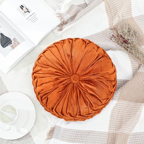 Drydiet 1 Pcs Round Throw Velvet Pillows Decorative Pleated Throw Pillows Diameter Accent Pumpkin Boho Chair Cushion for Couch Sofa Home Decoration (Brunt Orange,15'') - color: Brunt Orange, size: 15''