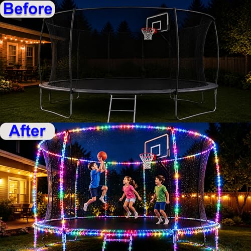 LairtPOW Solar Rope Lights Outdoor, 39FT 100 LED Solar Trampoline Lights with 8 Modes, IP67 Waterproof Color Changing LED Rope Lights for Trampoline Backyard Patio Tree Christmas Decor, Multicolor - color: Multicolor, size: 100 LED