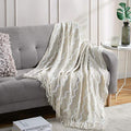 BOURINA Fluffy Chenille Knitted Fringe Throw Blanket Lightweight Soft Cozy for Bed Sofa Chair Throw Blankets Beige 60" x 80" - color: A-beige, size: 60"×80"