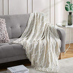 BOURINA Fluffy Chenille Knitted Fringe Throw Blanket Lightweight Soft Cozy for Bed Sofa Chair Throw Blankets Beige 60" x 80" - color: A-beige, size: 60"×80"