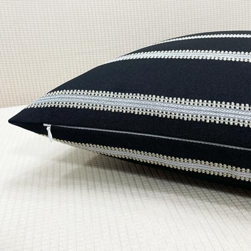 Slow Cow Decorative Textured Woven Stripe Throw Pillow Cover Modern Country Design Cushion Cover Pillow Cover 18 x18 Inches Black Mixed Off White - color: Stripe-black, size: 18" x 18" (Pack of 1)