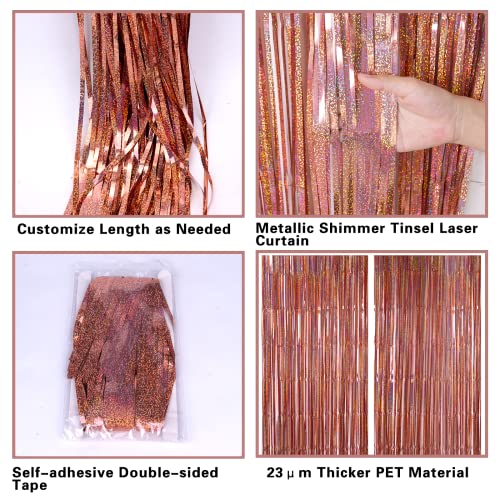 2 Pack 3.2ft x 8.2ft Rose Gold Foil Fringe Curtain Backdrop, Metallic Tinsel Foil Fringe Streamer Curtains Photo Booth Props, Ideal for Bachelorette Birthday Christmas New Year Party Decorations - color: Rose Gold