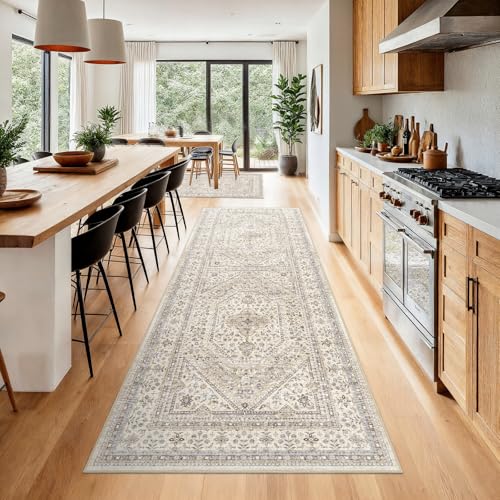 3x7 Runner Rug for Hallway Washable: Non Slip Kitchen Rugs with Rubber Backing Soft Waterproof Wide Mats Stain Resistant Low Pile Carpet for Entryway Bedroom Bathroom Laundry Home Decor Beige/Gray - color: Beige/Gray, size: 3' x 7' (Rectangular)