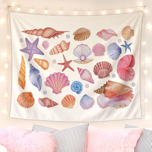 Lacama Preppy Coastal Beach Tapestry, Cute Beach Tapestry Decorative for Teen Girls Room Bedroom College Dorm Apartment, College Dorm Decor, 50x60 Inches - color: pink conch