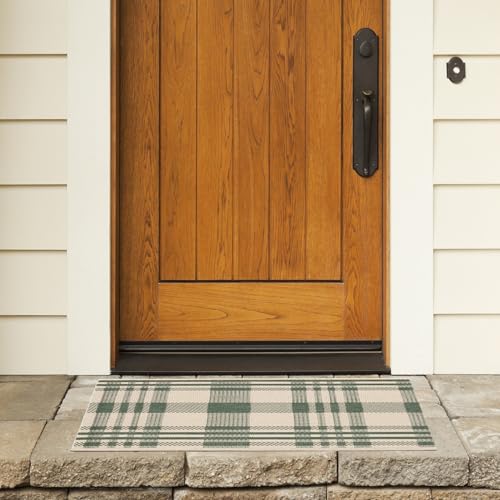 SAFAVIEH Courtyard Collection 2' x 3'7" Green/Beige CY6201 Modern Farmhouse Plaid Indoor/ Outside Waterproof Easy cleansingPatio Backyard Mudroom Accent Mat - color: Green/Beige, size: 2' x 3'7" (Rectangular)