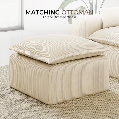 Beige Corduroy Pouf for Modular Sectional Sofa, Matching Accessory for Living Room, Bedroom and Apartment - color: Beige, size: Pouf (Ships in One Box)
