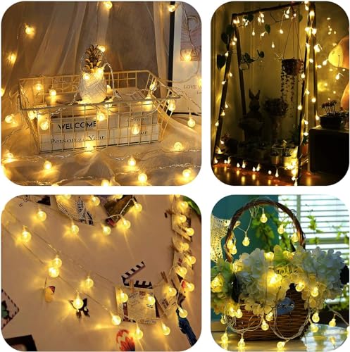 Battery Operated Globe String Lights 16FT Waterproof 30 LED 8 Modes Outdoor String Lights Crystal Ball String Light with Timer for Backyard Garden Balcony Pergola, Warm White (2 Pack) - color: Silver Wire Warm White, size: 2 Pack