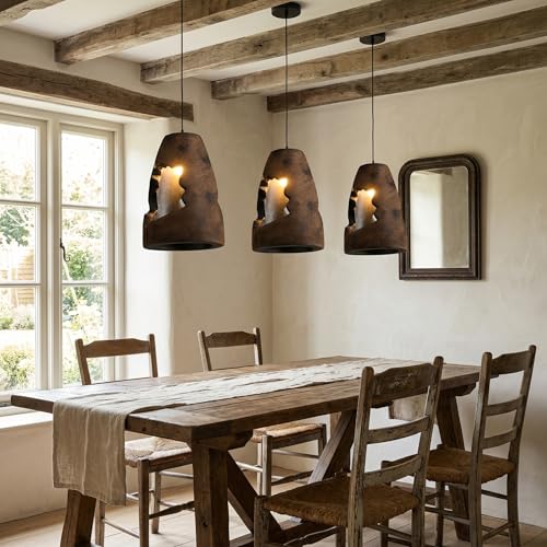 JAYMP Wabi Sabi Pendant Light for Dining Room Kitchen Island Hallway Farmhouse Hanging Lamp E26 Base Retroism Style Wine Bottle Shape Lighting Fixture, 1 Pack (Antique Brown,A Shape, D35×H51cm) - color: Antique Brown,A, size: D35×H51cm