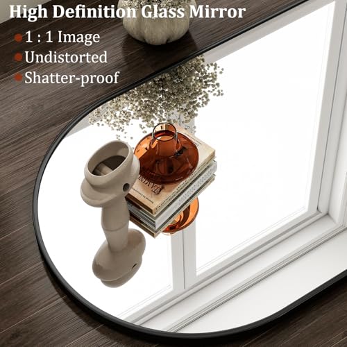 HARRITPURE 20"x30" Arched Bathroom Mirror - Wall Mounted Mirror - Black Arch Mirror - Aluminum Alloy Frame Bathroom Mirror Living Room, Bedroom and Entryway - color: Black-1pcs, size: 30"L x 20"W