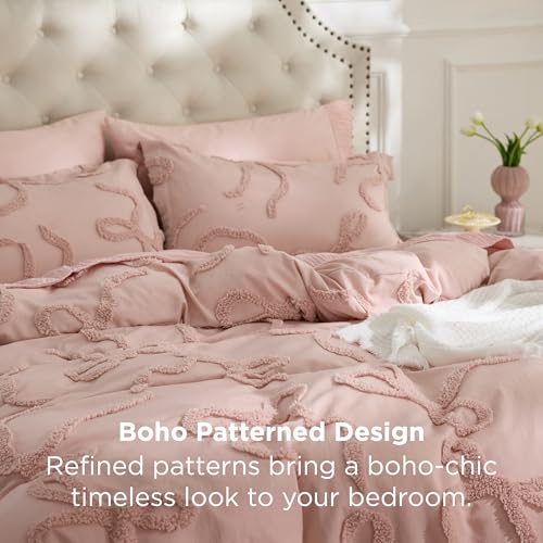 Bedsure Tufted Rose Pink Queen Size Comforter Sets, GentleSoft™ 3 Pieces Bow Cute Bedding Pink Room Decor, Gifts for Girls Teens Women, All Seasons, 1 Bed Comforter, 2 Pillow Shams, 90x90 Inches - color: 04 - Tufted Bow Rose Pink, size: Queen (90" x 90")