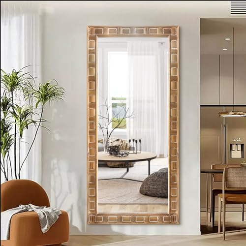 POZINO Full Length Mirror with Solid Wood Frame, 65"x30" Large Rustic Wall Mirror, Farmhouse Rectangle Accent Mirror for Entryway, Hallway, Dressing, Living Room, Bedroom, Horizontal or Vertical - color: Natural Wood, size: 65"Lx30"W