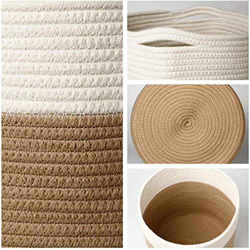11" Cotton Rope Plant Basket Modern Woven Baskets for 10" Flower Pot Floor Indoor Planters,Storage Organizer Baskets Home Decor,Brown White 11"x 11" - color: Brown, size: W 11"x H 11"
