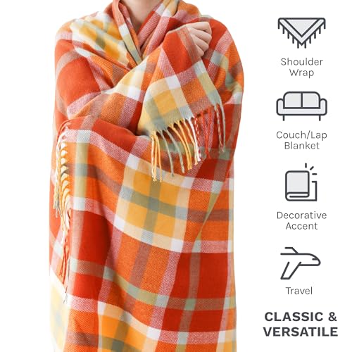 BATTILO HOME Fall Blanket Throw for Couch, Orange Plaid Throw Blankts, Burnt Orange Throw Blankets Farmhouse Style, Super Soft Decorative Multicolor Throw for Fall Decoration 50"x60" - color: Orange Red