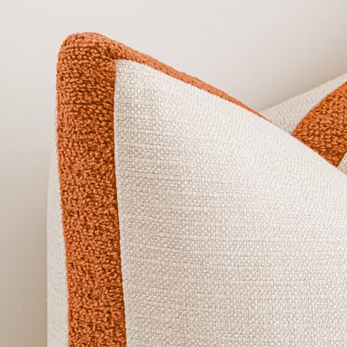 a moment Loop Yarn Linen-Like Pillow Cover Natural Soft Decorative Throw Pillow Case Farmhouse 20x20 Inch, Bohemian Textured Cushion Cover for Sofa Bed, Wrinkle-Resistant Home Decor Orange - color: Orange, size: 20" x 20" (Pack of 2)