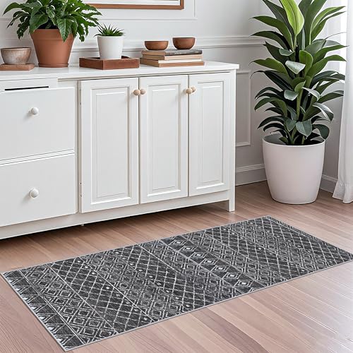 2x5 Rug Runner Moroccan - Washable Hallway Runner Rug Non Slip Pets Friendly Runner Low Pile Soft Indoor Floor Mat Front Door for Kitchen Bedroom Entryway Laundry 2x5 Black - color: Black, size: 2' x 5' (Rectangular)