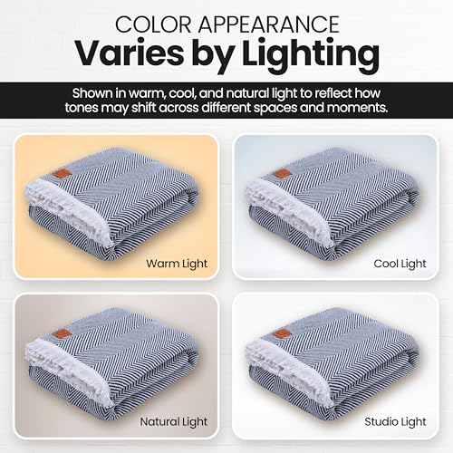 Gold Case Throw Blanket for Bed - 100% Recycled Turkish Cotton Blanket - Elegant Lightweight Soft Throw Blankets for Bed & Living Room - Queen Size Cozy Blankets - 90x90 - Navy Blue - color: Elegant Navy Blue, size: 90x90"