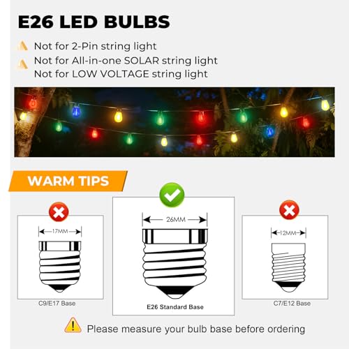 GvvooHome 24 Pack LED S14 Colored Light Bulbs for Outdoor String Lights, Shatterproof 1W Replacement Bulbs for Patio Lights, Dimmable, 2200K Warm White, E26 Base, Multi-Color: Red/Blue/Yellow/Green - color: Multi-colored, size: 24 Pack