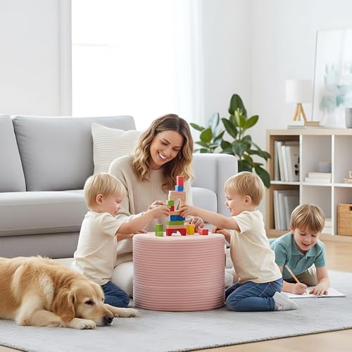 LITA Round Stuffed Pouf Ottoman, Velvet Poufs with High-Density Foam Filling and Washable Cover, Furry and Fluffy Bean Bag Foot Stools Ottoman for Living Room, Bedroom, Office, Pink - color: Velvet Pink