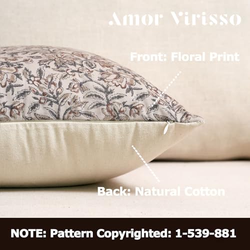Amor Virisso Floral Throw Pillow Covers 24x24 Set of 2 Vintage Block Print Pillow Covers Decorative Pillow Covers Couch Pillows for Living Room Farmhouse Accent Sofa Pillows, Green/Sand - color: Green/Sand, size: 24" x 24" (Pack of 2)