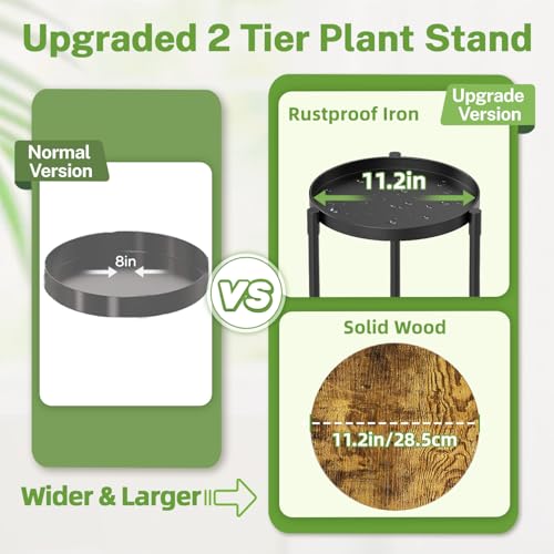 iDavosic.ly 2 Tier Plant Stand Indoor with Grow Light, 30 Inch Tall Vertical Corner Metal Flower Heavy Duty Pot Holder Shelf, Modern Black & Rustic Brown - Round - color: Black with Light, size: 2 Tiers